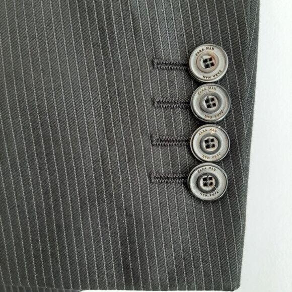 ZARA MAN Cotton Blend Blazer Jacket Pin-Stripe Black Men's Sz 40 R Flawed - Picture 5 of 16